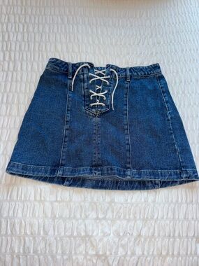 Kendall & Kylie Blue Denim Lace-Up Mini Skirt